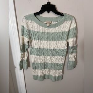 Ann Taylor LOFT Women's Cable Knit Striped Sweater - Mint and Cream